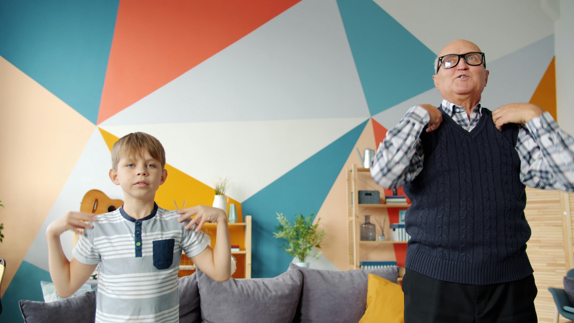 Grandfather and grandson sharing a moment at home